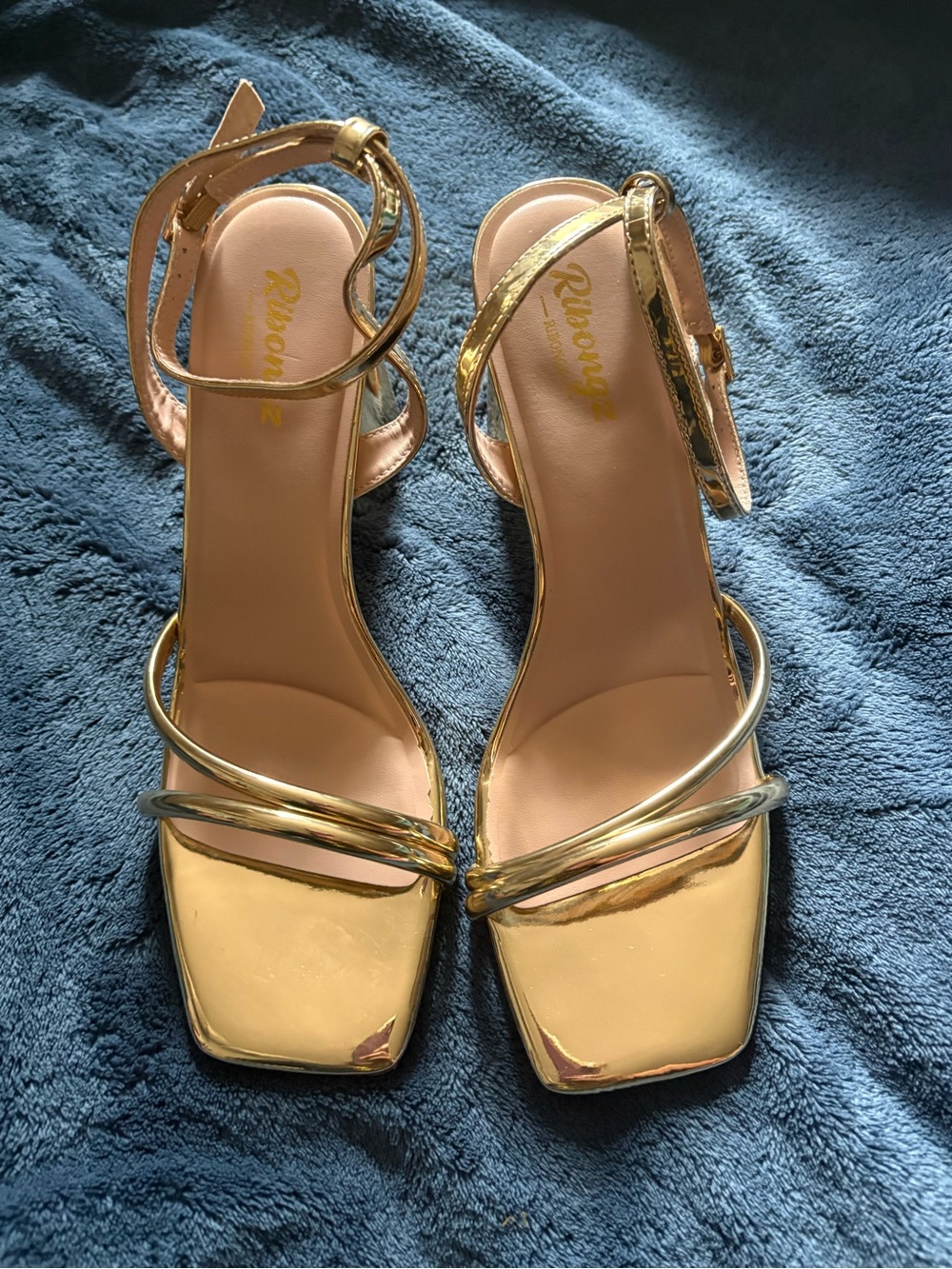 Ribbons Gold mirror Strappy Square-Toe Women’s Sandals